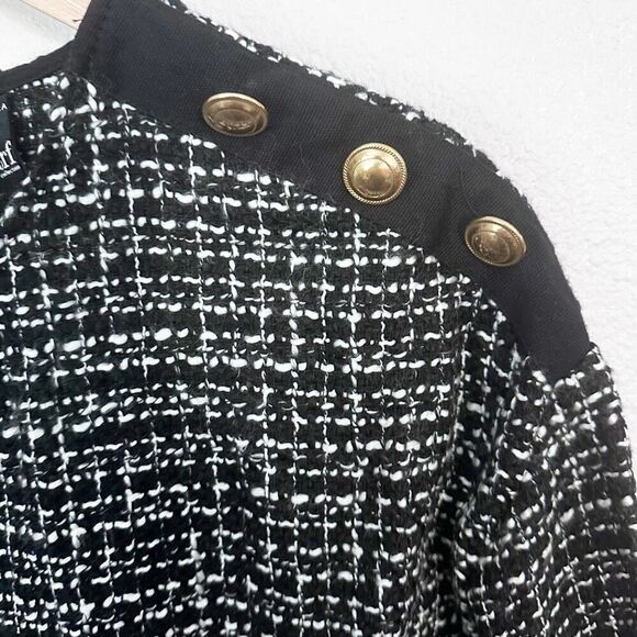 ZARA | TRF Collection Black White Tweed Shift Dress Gold Buttons Mini | Medium - Picture 12 of 16